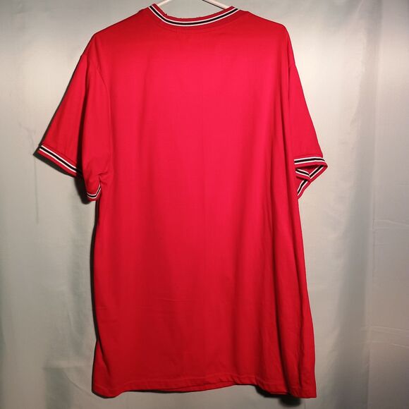 Men’s Red Crew Neck T-Shirt with Striped Trim – Athletic Fit - Picture 4 of 4